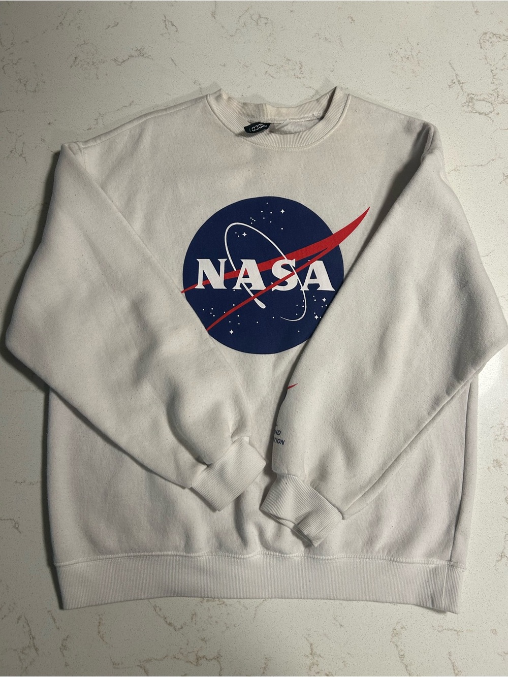 Divided White Sweatshirt with Blue & Red NASA Logo
